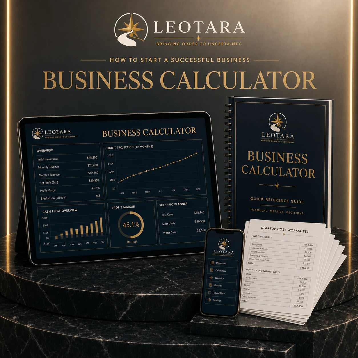 Coordinated Leotara Business Calculator showroom mockup