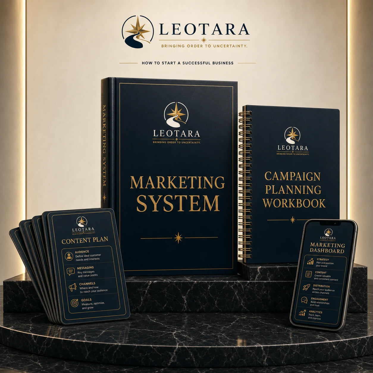 Coordinated Leotara Marketing System showroom mockup