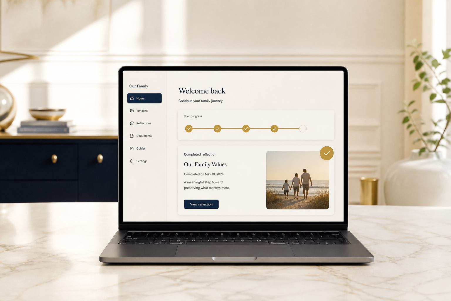 Family customer workspace preserving meaningful saved work