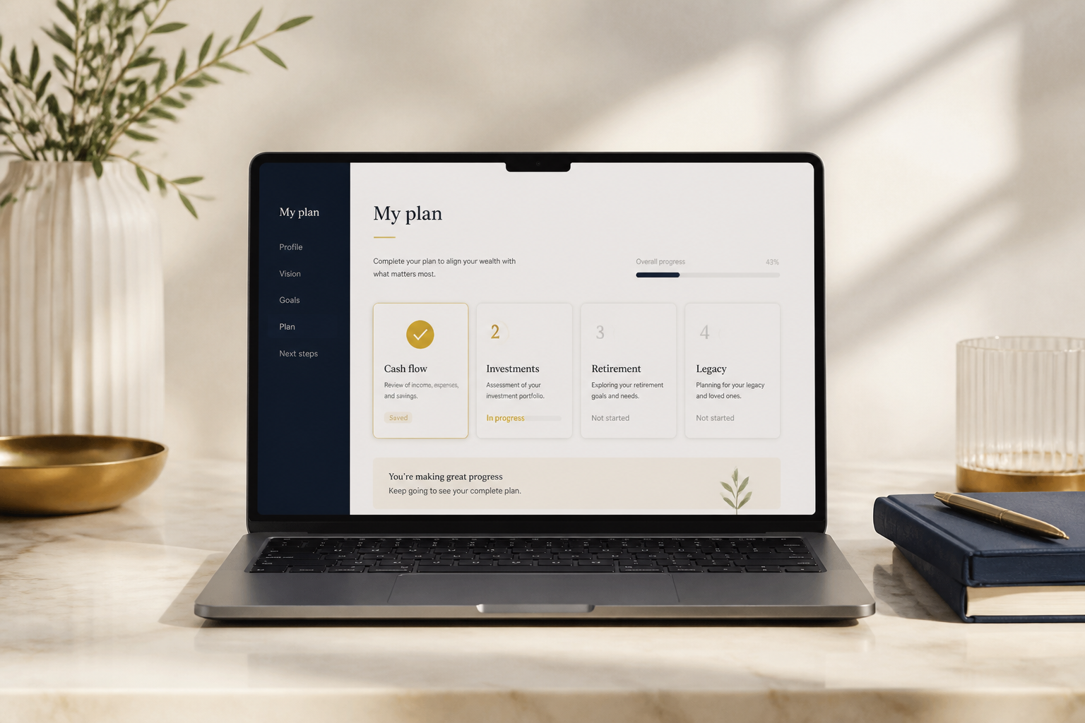 Wealth customer workspace preserving meaningful saved work
