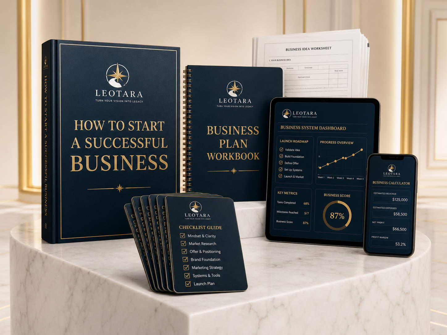How to Start a Successful Business Product system on white marble
