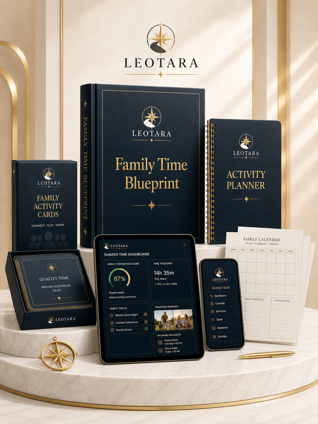 Family Time Blueprint visual concept preview on white marble