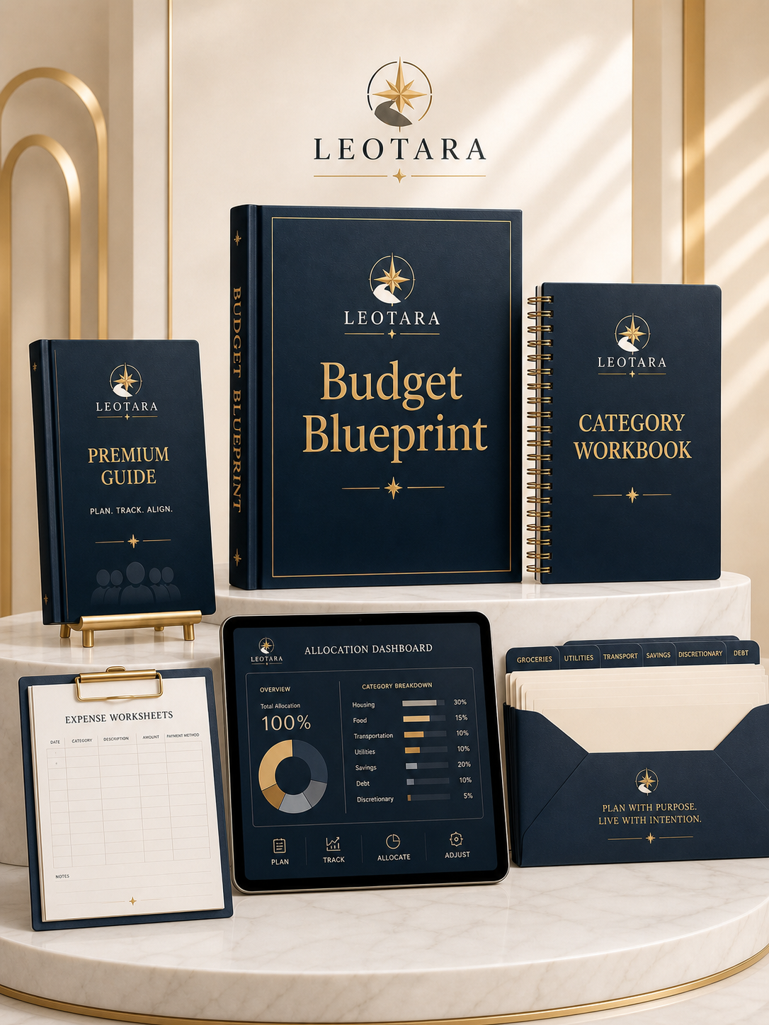 Budget Blueprint visual concept preview on white marble