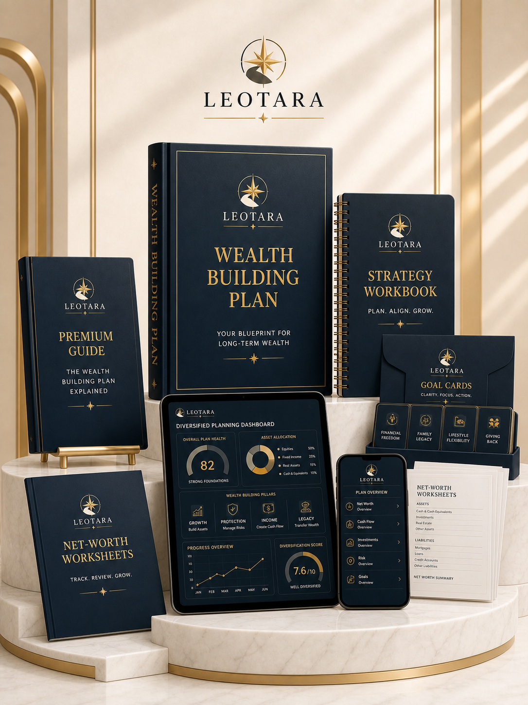 Wealth Building Plan visual concept preview on white marble