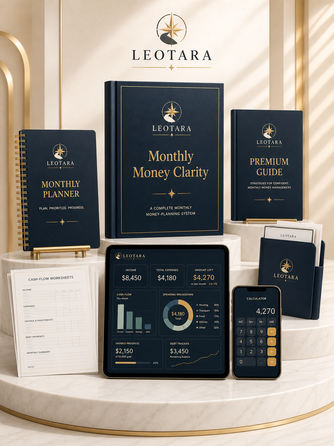 Monthly Money Clarity visual concept preview on white marble